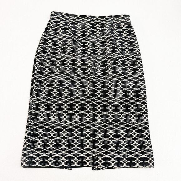 Hobbs London Black White Patterned Pencil Skirt Back Slit Size 6 - Picture 1 of 7